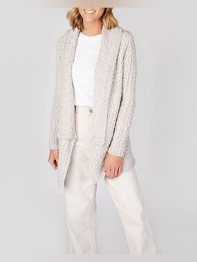 Ireland’s Eye Grey Cable knit Glenross Wool Waterfall Cardigan, Small